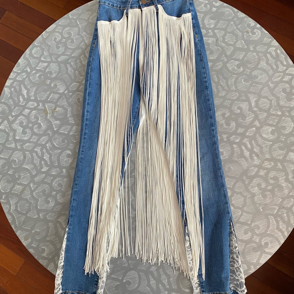 AP Blue fringe hippie boho jeans size 11 juniors‎